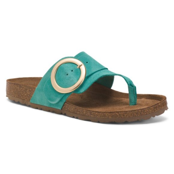 new YOKONO Made In Spain Suede  Sandals With Gold Buckle black 462mn - Picture 1 of 4